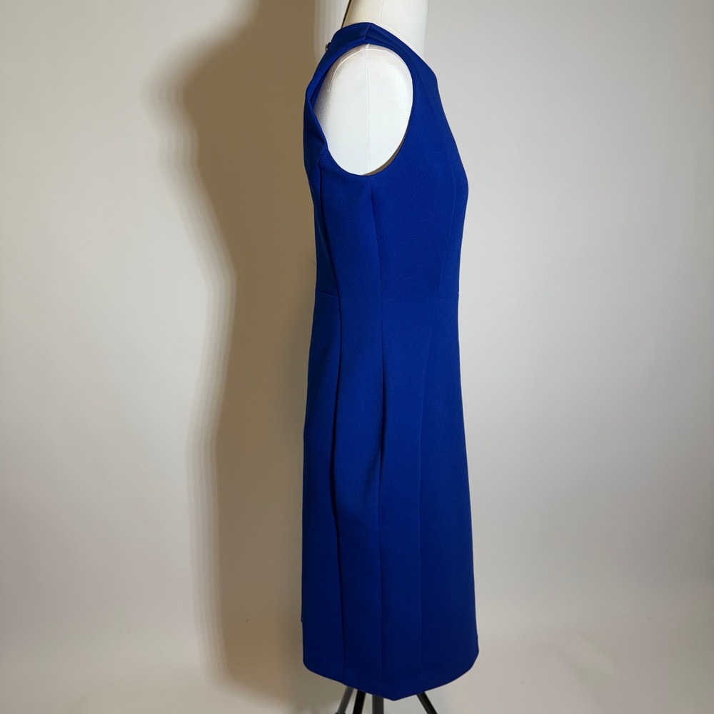 NWT Calvin Klein Blue Sleeveless Scuba Knit Sheath Dress Size 8 Cocktail Career - Picture 2 of 10